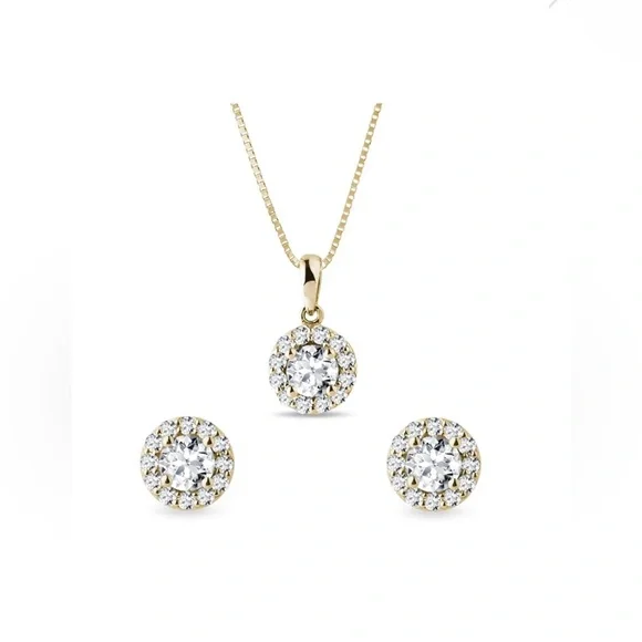 MACY’S 2-PC 1CT DIAMOND SET CLUSTER PENDANT NECKLACE & STUDS - Picture 1 of 17